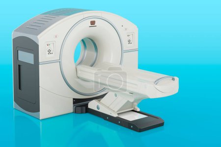 Photo for PET scanner, positron emission tomography. 3D rendering on blue background - Royalty Free Image
