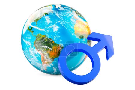 Photo for Male gender symbol with Earth Globe. 3D rendering isolated on white background - Royalty Free Image