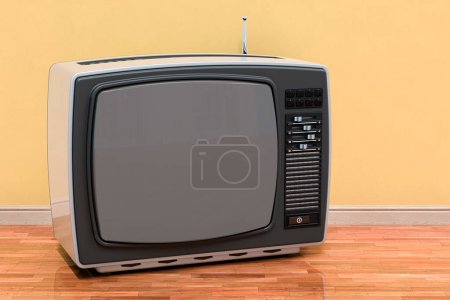Foto de Retro TV en la habitación cerca de la pared, representación 3D - Imagen libre de derechos