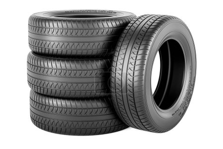 Téléchargez les photos : Empilement de pneus automobiles, rendu 3D isolé sur fond blanc - en image libre de droit