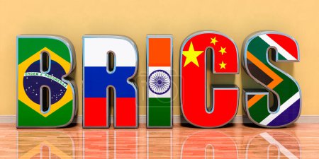 BRICS concepto de cumbre en el interior, renderizado 3D