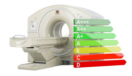 Foto de MRI o PET con gráfico de eficiencia energética, renderizado 3D aislado sobre fondo blanco - Imagen libre de derechos