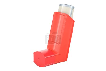 Foto de Inhalador de dosis medida, representación 3D aislada sobre fondo blanco - Imagen libre de derechos