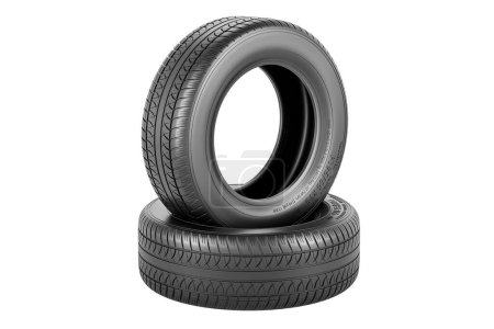 Neumáticos para automóviles, representación 3D aislada sobre fondo blanco