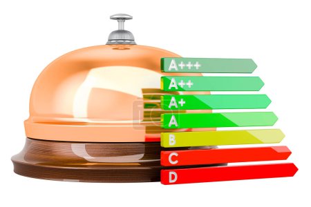 Foto de Campana de recepción con gráfico de eficiencia energética, representación 3D aislada sobre fondo blanco - Imagen libre de derechos