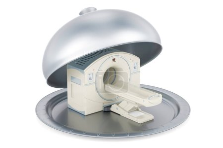 Téléchargez les photos : Cloche restaurant avec scanner d'imagerie par résonance magnétique CT ou IRM, rendu 3D isolé sur fond blanc - en image libre de droit