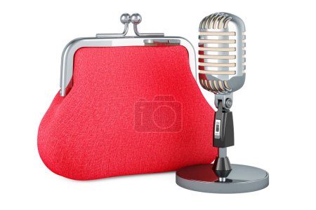 Photo for Retro microphone with coin purse, 3D rendering isolated on white background - Royalty Free Image