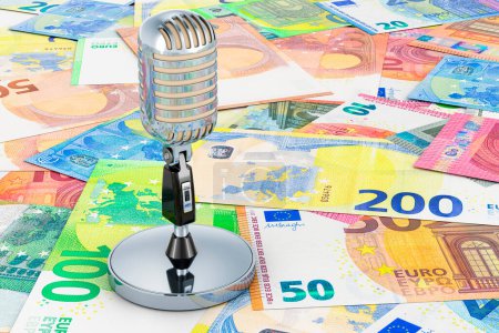 Photo for Retro microphone on the euro backdrop, 3D rendering - Royalty Free Image