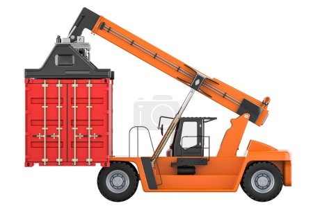 Photo for Reach stacker with cargo container, 3D rendering isolated on white background - Royalty Free Image