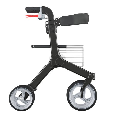 Foto de Rodillo, andador con cesta, asiento y 4 ruedas. Representación 3D aislada sobre fondo blanco - Imagen libre de derechos