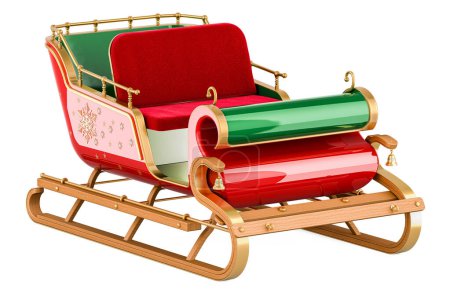 Christmas Santa Sleigh, Christmas sleigh. 3D rendering isolated on white background