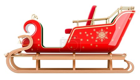 Photo for Christmas Santa Sleigh, side view. 3D rendering isolated on white background - Royalty Free Image