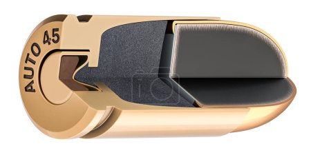 Téléchargez les photos : Coupe transversale de la balle du pistolet, rendu 3D isolé sur fond blanc - en image libre de droit