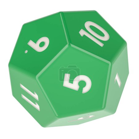 Téléchargez les photos : Dé vert 12 côtés, dés dodécaèdre, rendu 3D isolé sur fond blanc - en image libre de droit