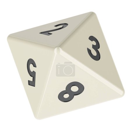 Photo for White 8 sided die, octahedron dice, 3D rendering isolated on white background - Royalty Free Image