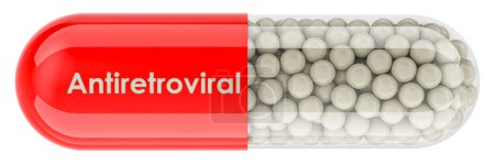 Terapia antirretroviral, cápsula con antirretroviral. Representación 3D aislada sobre fondo blanco