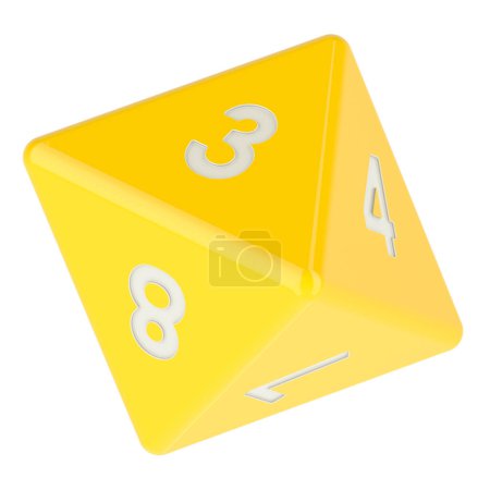 Photo for Yellow 8 sided die, octahedron dice. 3D rendering isolated on white background - Royalty Free Image