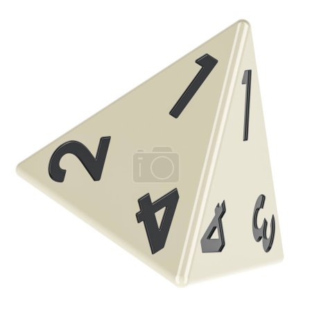 Photo for White 4 sided die, tetrahedron dice. 3D rendering isolated on white background - Royalty Free Image