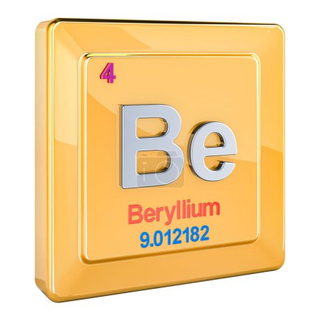 Téléchargez les photos : Béryllium Be icône, signe d'élément chimique. rendu 3D isolé sur fond blanc - en image libre de droit
