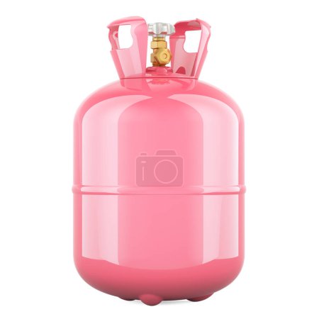 Foto de Cilindro de gas rosa, representación 3D aislada sobre fondo blanco - Imagen libre de derechos