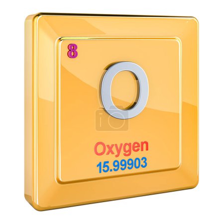 Oxígeno, O signo de elemento químico número 8 en la tabla periódica. Representación 3D aislada sobre fondo transparente