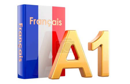 Französisches Niveau A1, Konzept. Grundstufe, Anfänger. 3D-Rendering isoliert auf weißem Hintergrund