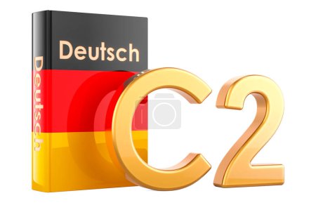 C2 German level, concept. C2 Proficiency. 3D rendering isolated on white background