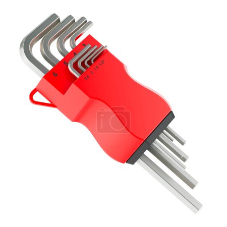 Set of hex wrenches, hex keys. 3D rendering isolated on white background