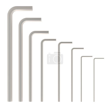 Set of hex keys, hex wrenches. 3D rendering isolated on white background
