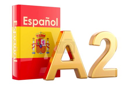 A2 Spanish level, concept. Level pre intermediate, 3D rendering isolated on white background