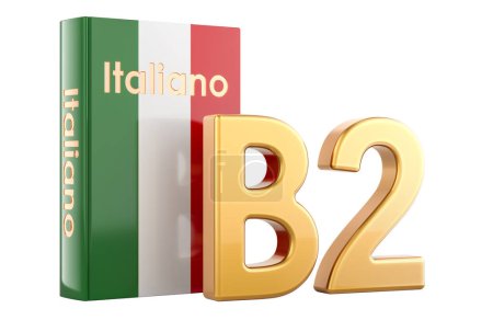 B2 italienisches Niveau, Konzept. Level upper intermediate, 3D-Rendering isoliert auf weißem Hintergrund