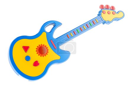 Spielzeuggitarre für Kleinkinder, Kinder, Kinder. 3D-Rendering isoliert auf weißem Hintergrund