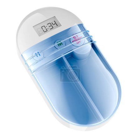 Pilule boîte avec alarme de rappel, poche mini boîte organisateur pilule cas. rendu 3D isolé sur fond blanc    