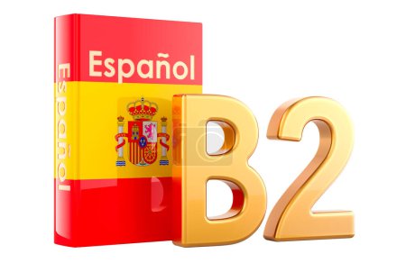 B2 Spanish level, concept. Level upper intermediate, 3D rendering isolated on white background
