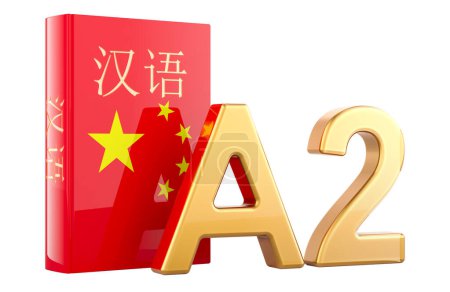A2 Chinese level, concept. Level pre intermediate, 3D rendering isolated on white background