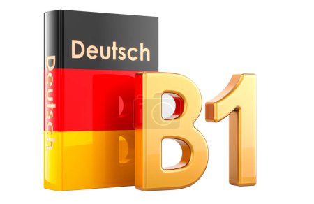 B1 Deutsches Niveau, Konzept. B1 Intermediate, 3D-Rendering isoliert auf weißem Hintergrund