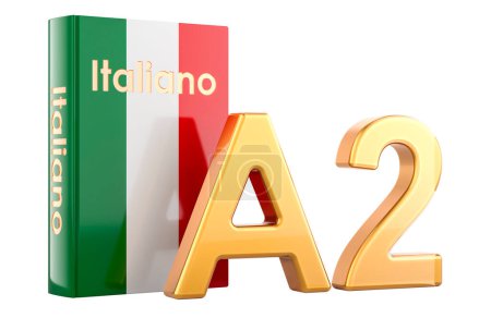 A2 Nivel italiano, concepto. Nivel pre intermedio, renderizado 3D aislado sobre fondo blanco