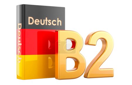B2 Deutsches Niveau, Konzept. Level upper intermediate, 3D-Rendering isoliert auf weißem Hintergrund