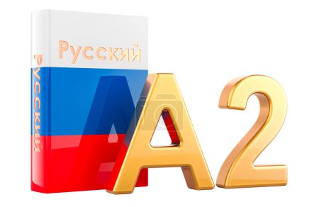 A2 russisches Niveau, Konzept. Level pre intermediate, 3D-Rendering isoliert auf weißem Hintergrund