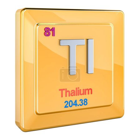 Talio Tl, signo de elemento químico con número 81 en tabla periódica. Representación 3D aislada sobre fondo blanco