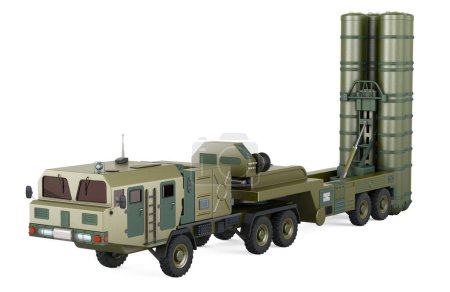 Mobiles Boden-Luft-Raketensystem SAM entwickelt. Raketenabwehrsysteme. Flugabwehrsystem. 3D-Rendering isoliert auf weißem Hintergrund
