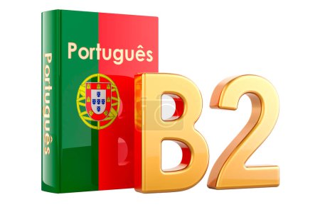 Portugiesisches Niveau B2, Konzept. Level upper intermediate, 3D-Rendering isoliert auf weißem Hintergrund