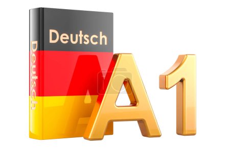 A1 Deutsches Niveau, Konzept. Level Intermediate, 3D-Rendering isoliert auf weißem Hintergrund