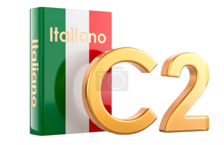 C2 italienisches Niveau, Konzept. C2 Kenntnisse. 3D-Rendering isoliert auf weißem Hintergrund