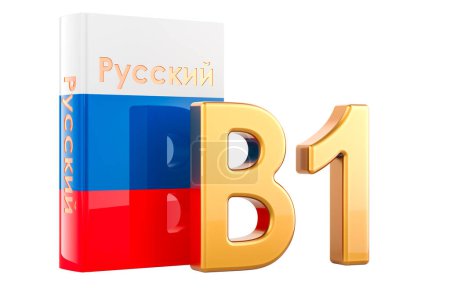B1 Nivel ruso, concepto. B1 Intermedio, renderizado 3D aislado sobre fondo blanco