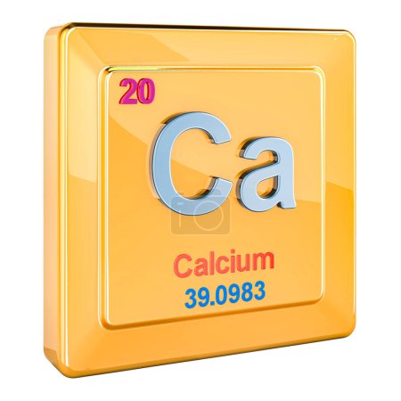 Téléchargez les photos : Calcium Ca, signe chimique avec le numéro 20 dans le tableau périodique. rendu 3D isolé sur fond blanc - en image libre de droit