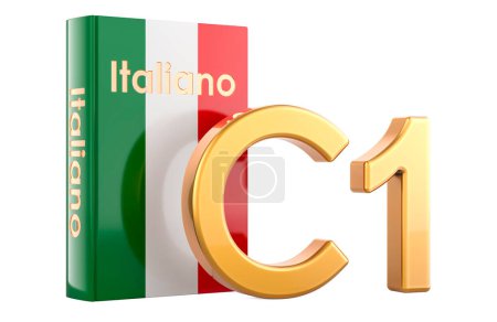 C1 italienisches Niveau, Konzept. Level Advanced, 3D-Rendering isoliert auf weißem Hintergrund