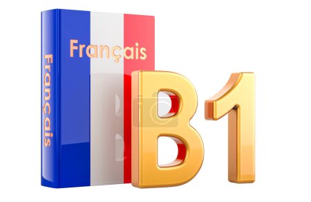 Französische Stufe B1, Konzept. B1 Intermediate, 3D-Rendering isoliert auf weißem Hintergrund