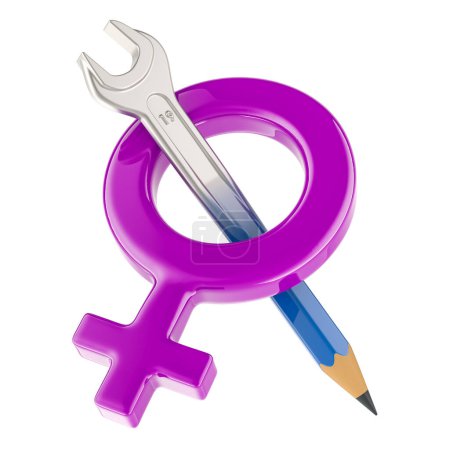 Feminismus und Gleichberechtigungskonzept. 3D-Rendering isoliert auf weißem Hintergrund