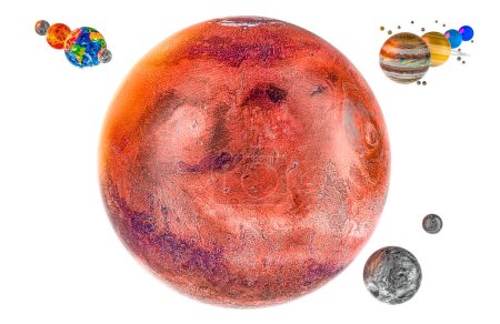 Foto de Marte con textura realista y sistema solar, representación 3D aislada sobre fondo blanco - Imagen libre de derechos